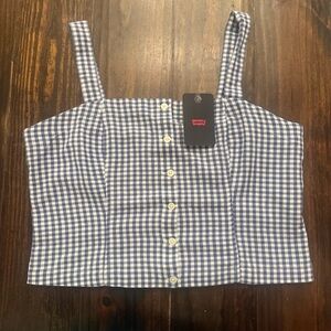 NWT Levi's Navy Gingham Women's Tank Top cropped size Large